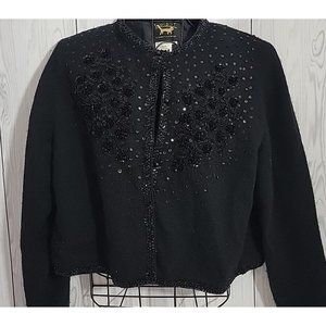 I Did It Women's Size M Vintage 80s Lamb's Wool And Angora Beaded Jacket